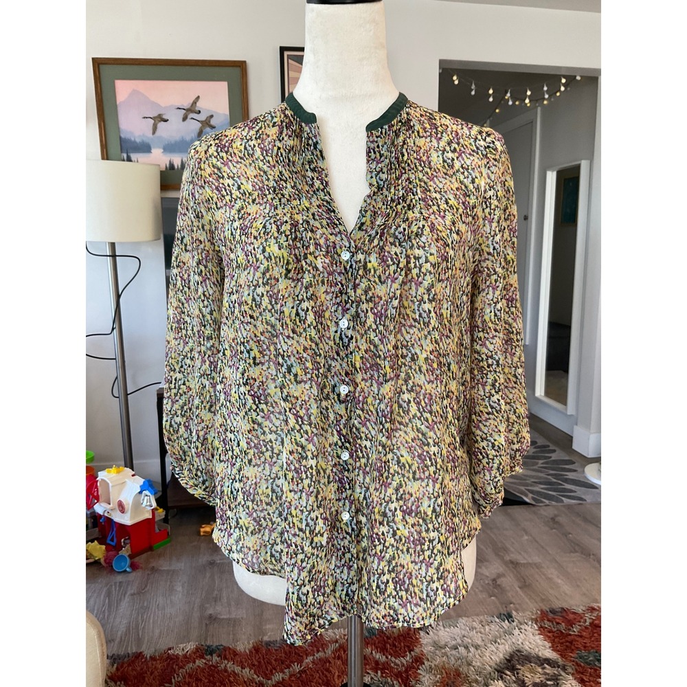 Fei Anthropologie 100% Silk Abstract Print Blouse Fairycore Whimsical boho